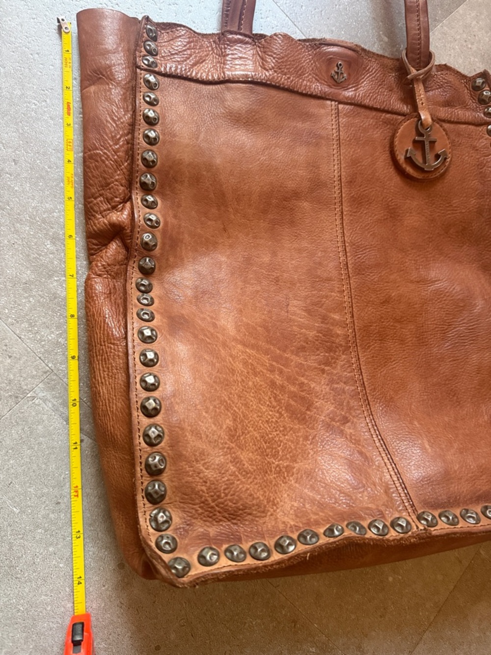 Barbour 2nd Stud-Trim Genuine Leather Tote in Rich Chestnut Brown - Picture 7 of 13